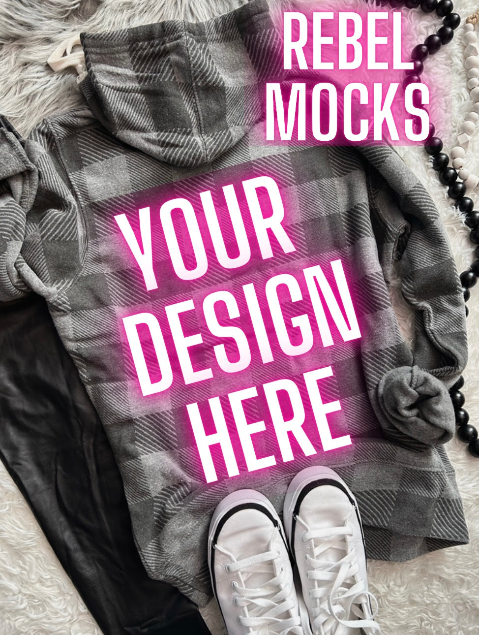 J America Black Plaid Hoodie Flat Lay Mock Up TRENDING