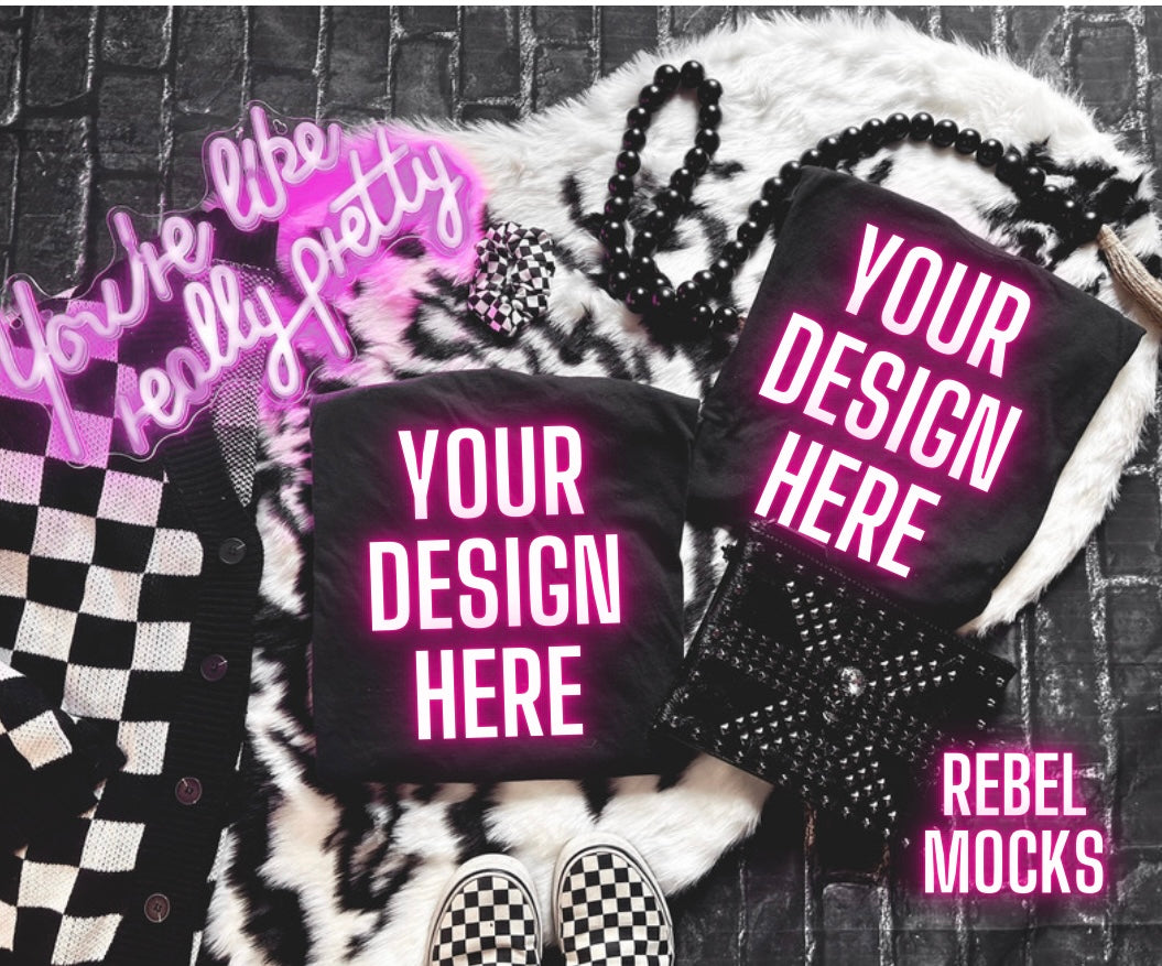 Bundle Black Flat Lay Mock Ups 11 Mocks Trendy Edgy Vibes front some fronts and backs