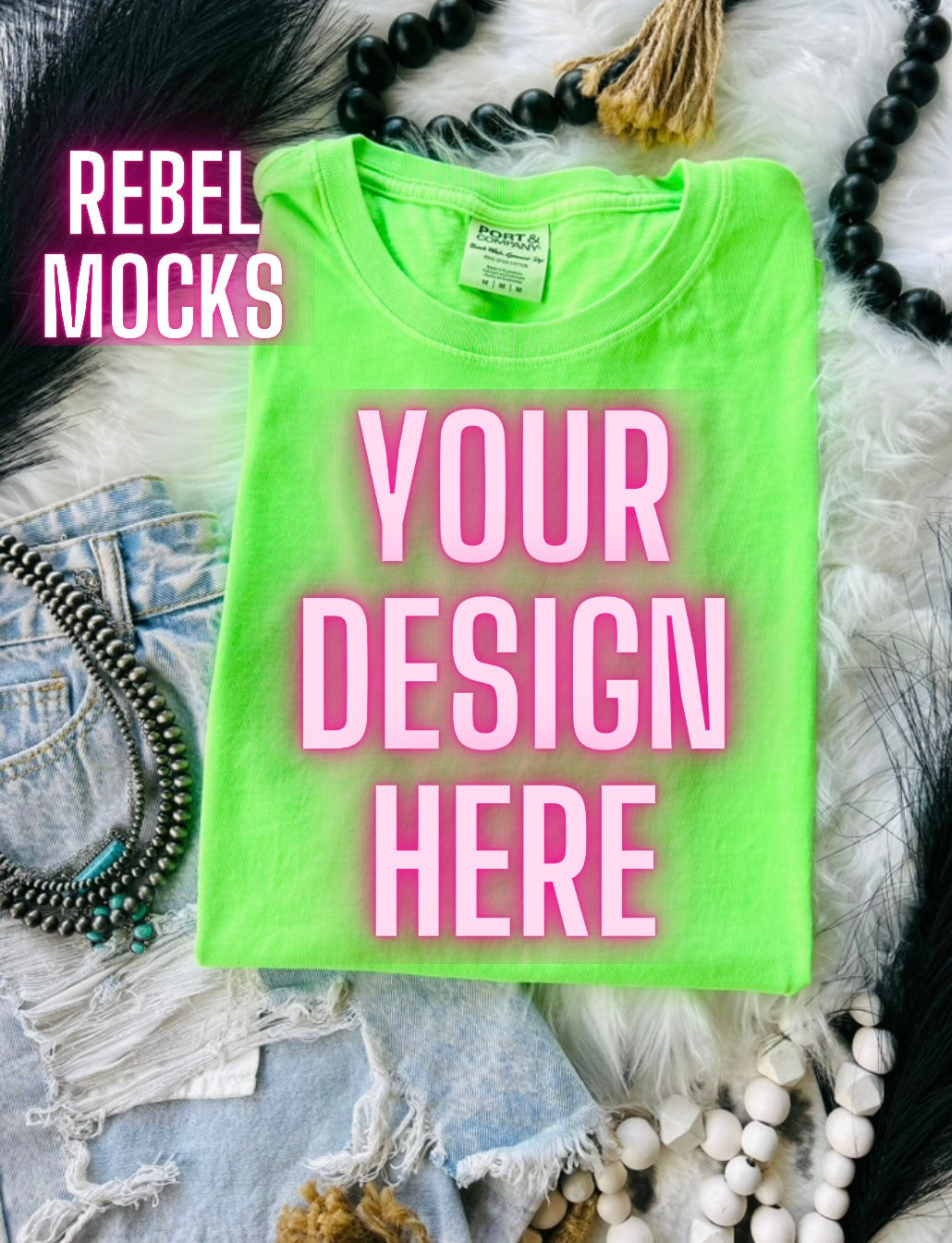 VIBIN Port and Co Beachwash Neon Green Flat Lay Mock UP