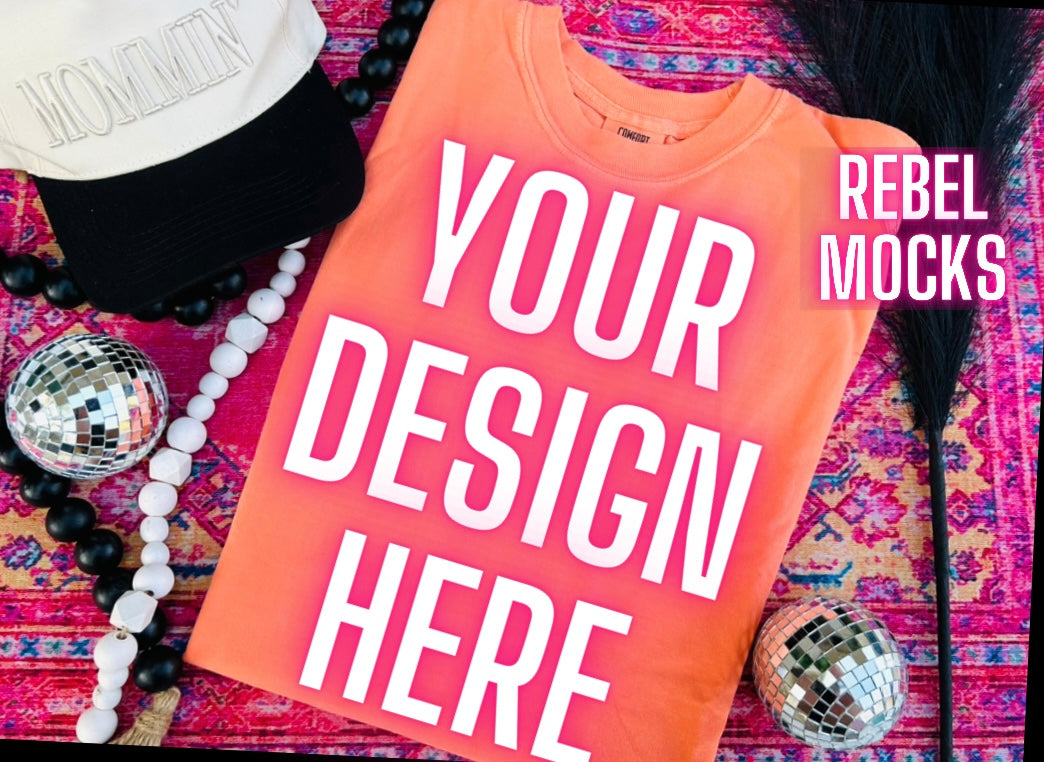 Comfort Colors Bright Salmon Trendy Mock Up Flat Lay