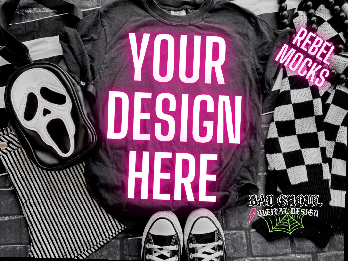 Black Tee Flat Lay Mock Up TRENDING