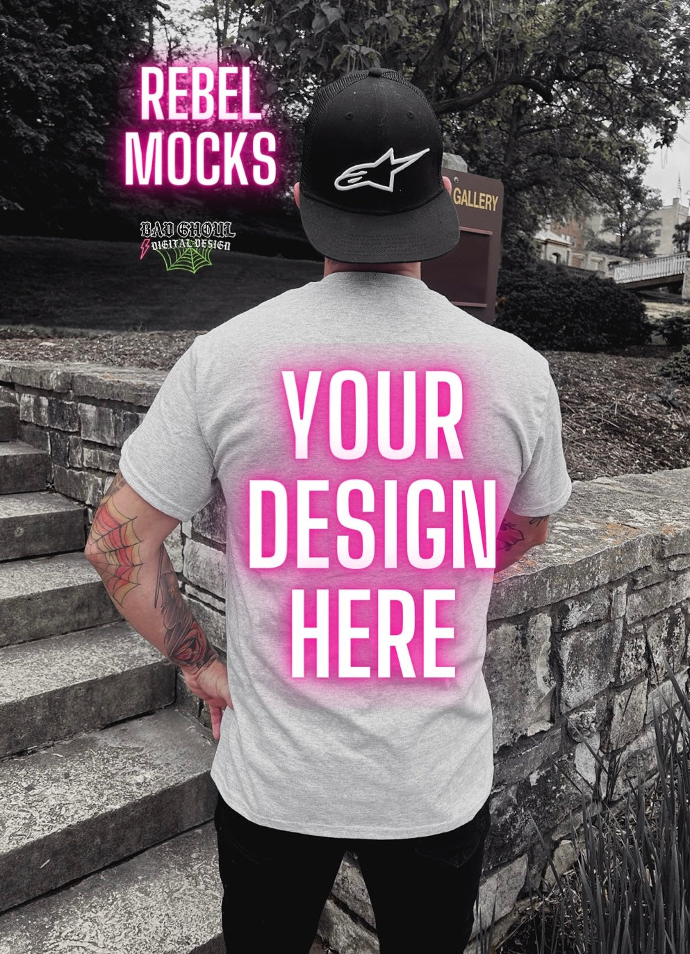 Men’s Ash Tee Model Mock up IRL Alternative Edgy