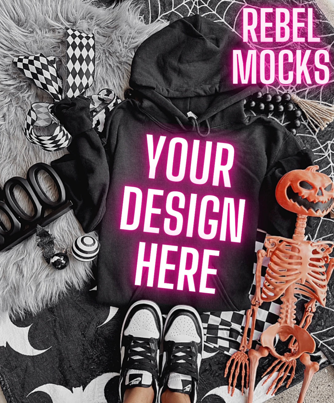 Spooky Black Hoodie Edgy Flat Lay Mock UP