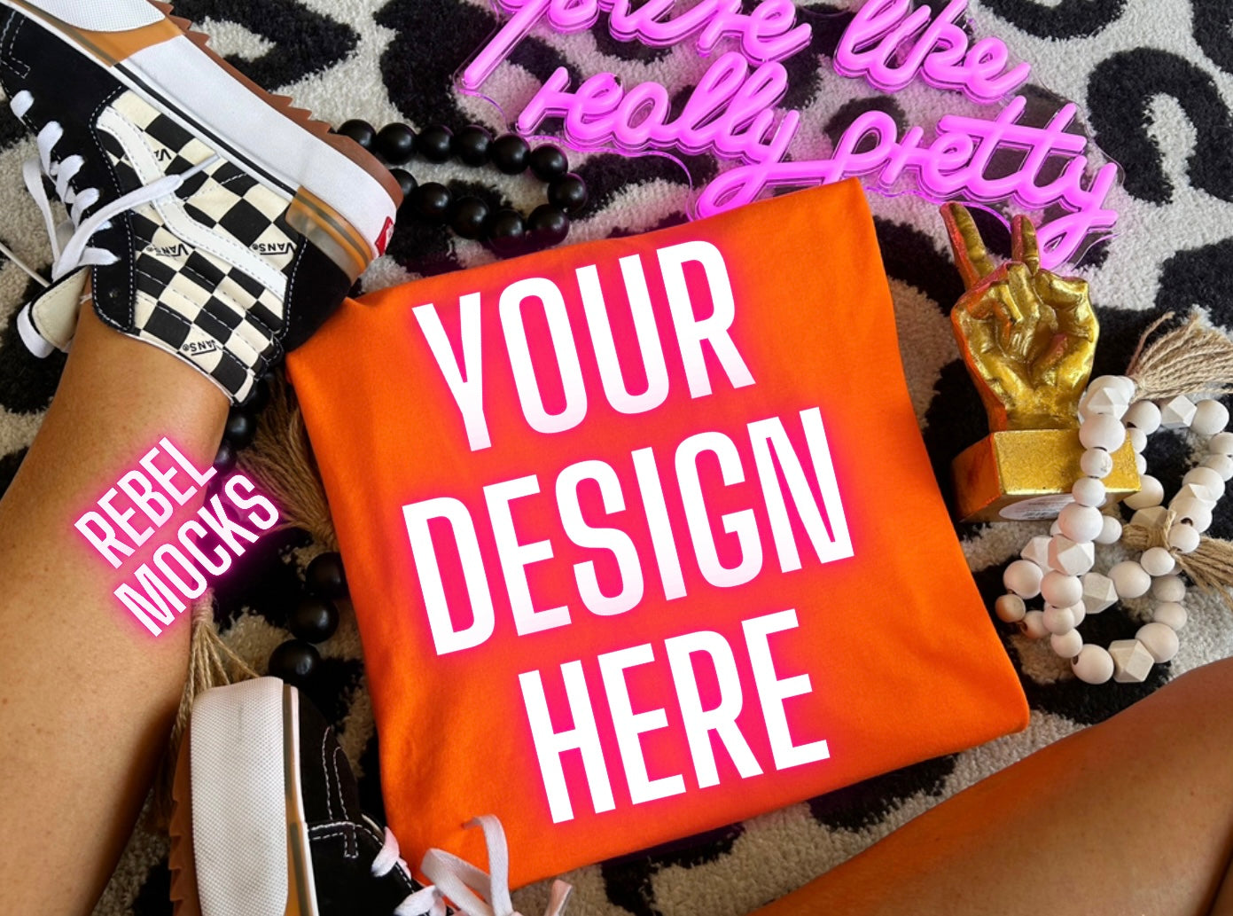 Safety Orange Flat Lay Mock Up TRENDING