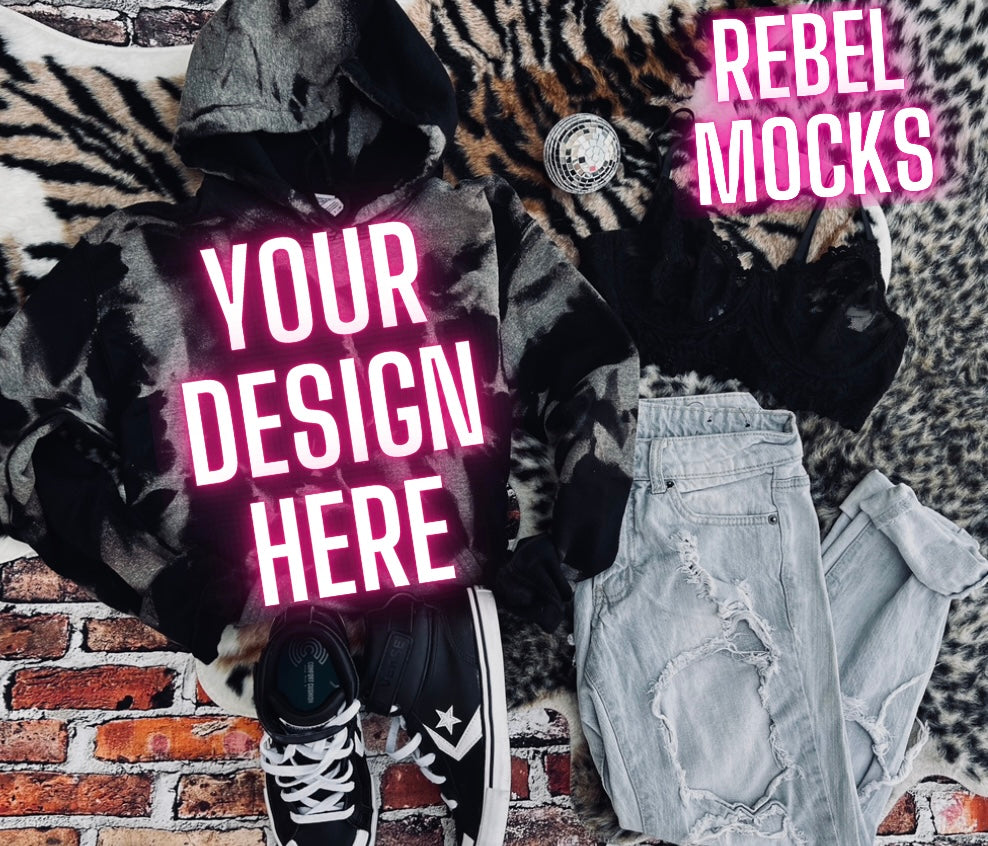 Acid Wash Hoody Alt Trendy Mock Up Flat Lay