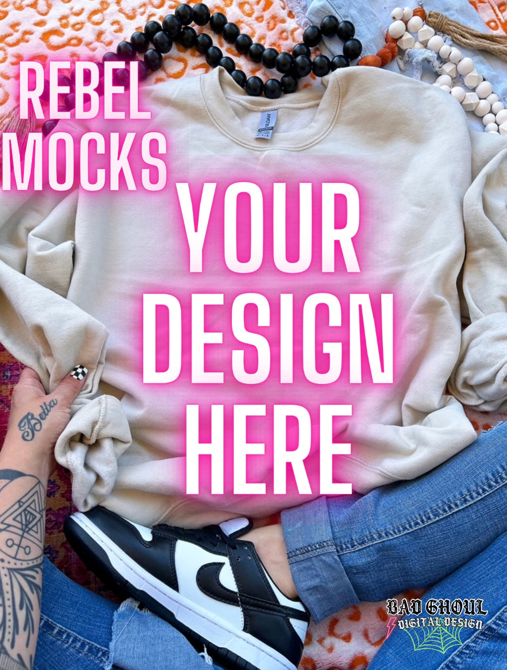 Sand Crewneck Sweatshirt Boho Vibes TRENDING Flat Lay Mock up