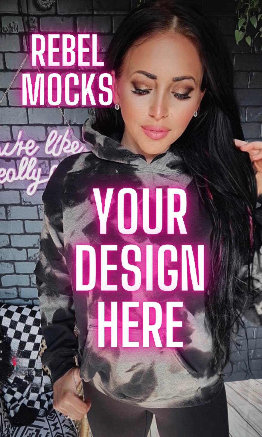 Black Acid Wash Hoodie IRL Model Mock Up TRENDING VIBES