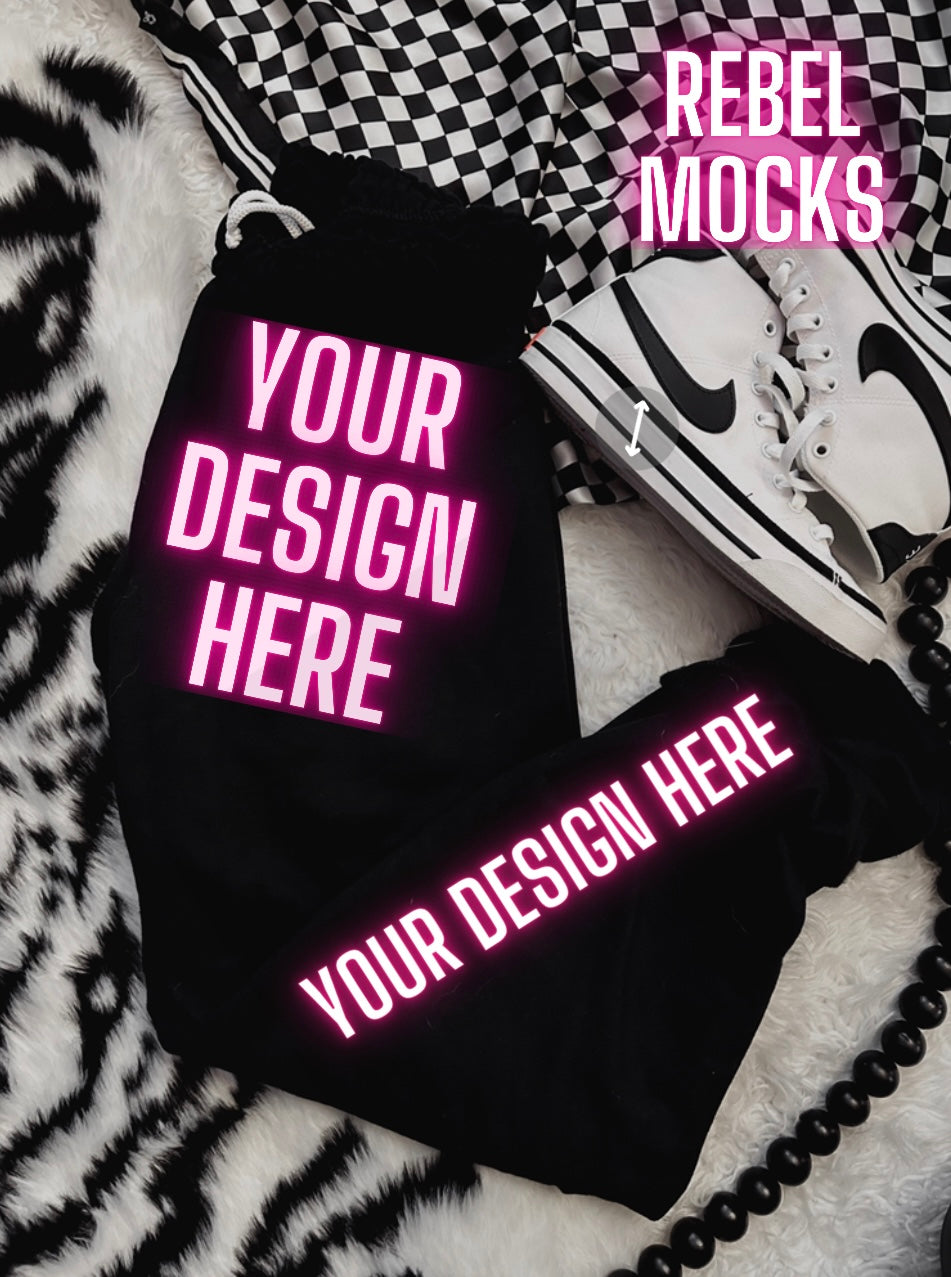 Gildan Black sweats flat Lay Mock Up TRENDING VIBES