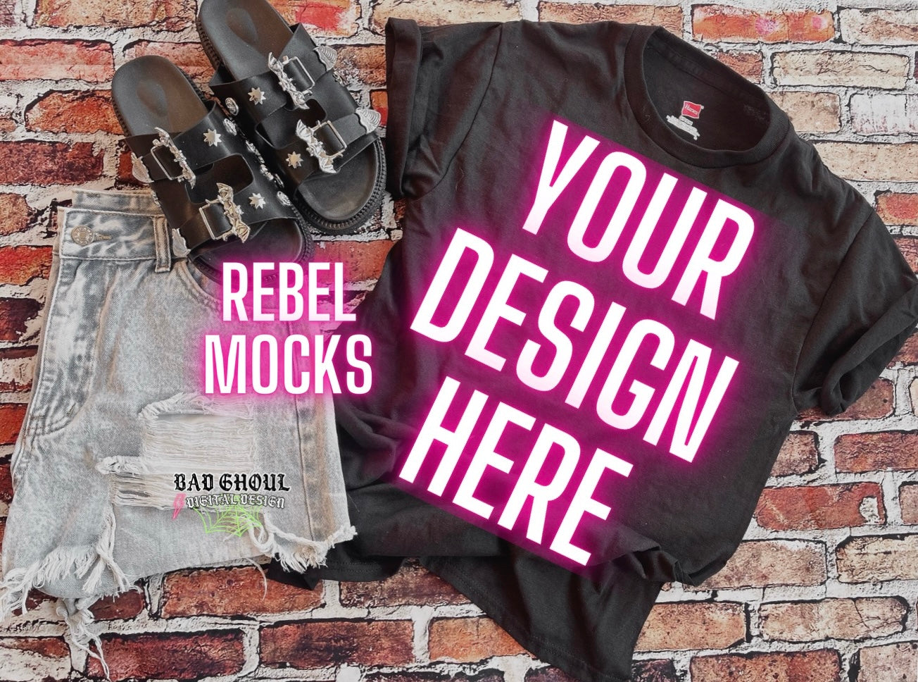 Black Tee Flat Lay Mock Up