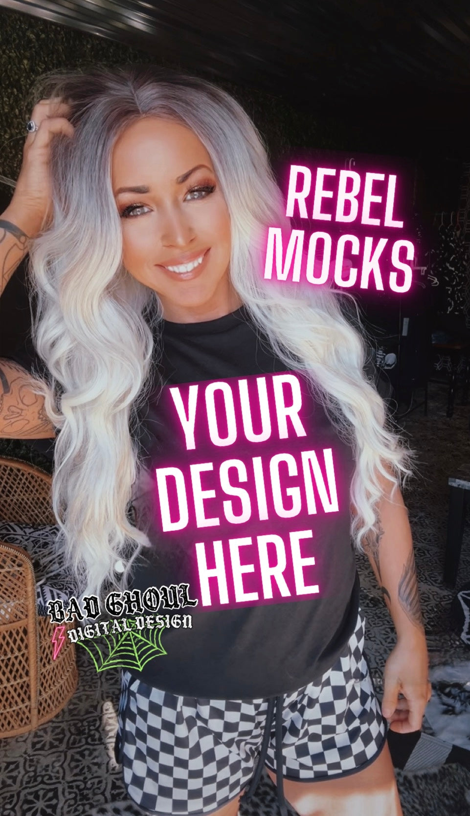 Black Tee IRL Model Mock Up Blondie Vibes