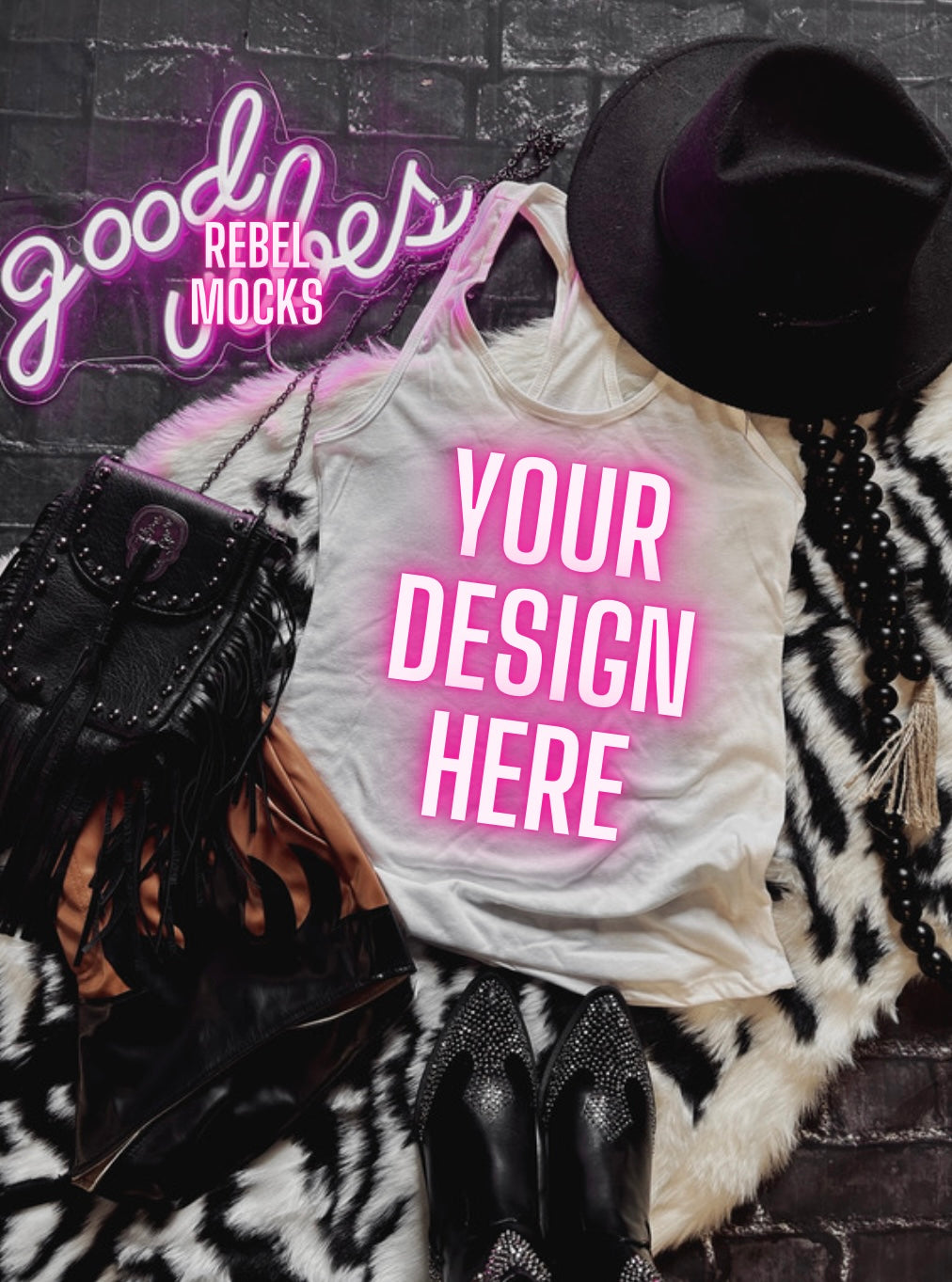 White Tank Mock Up Trendy Edgy Vibes Flat Lay 2 mocks