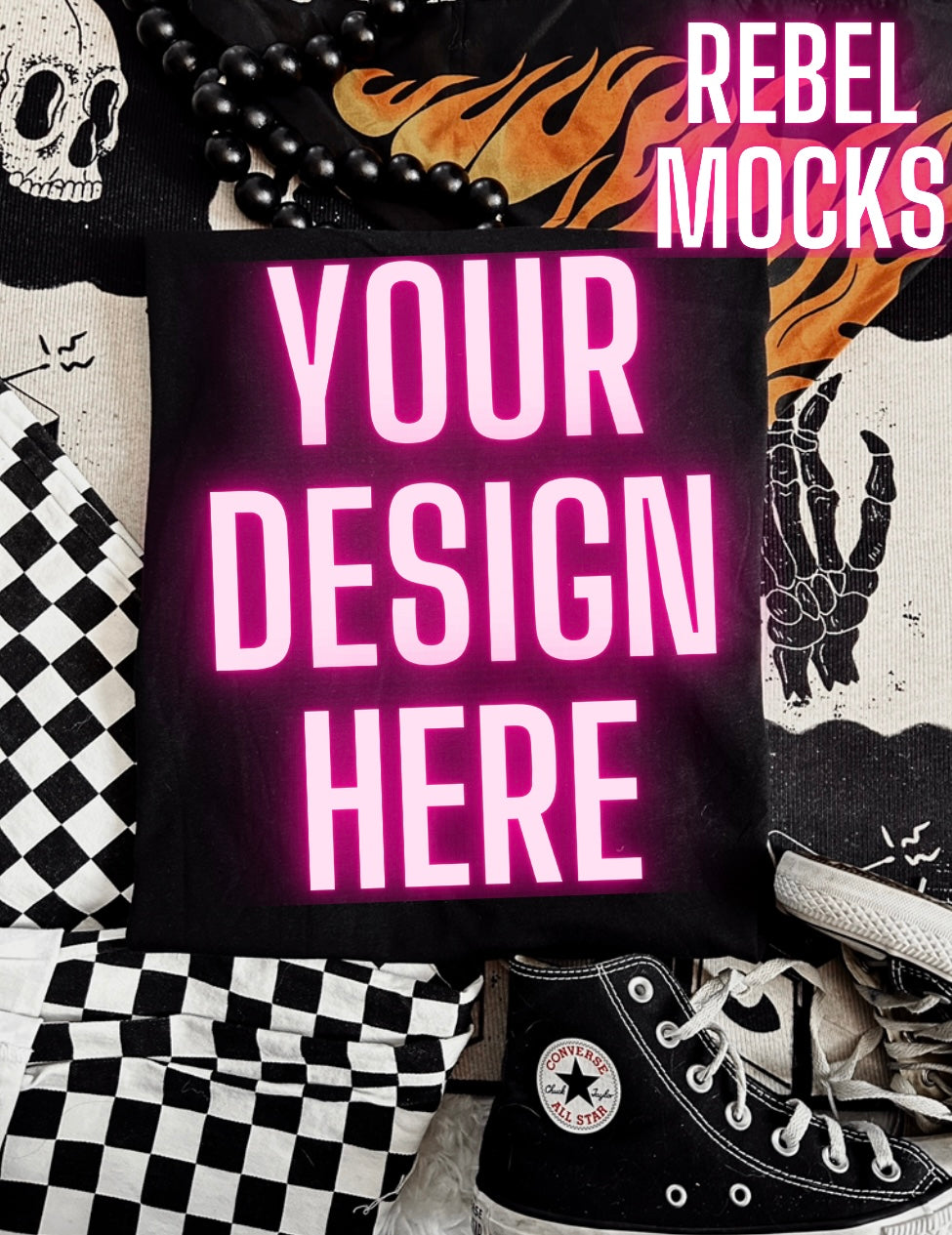 Black Edgy Alt Trendy Mock Up Flat Lay
