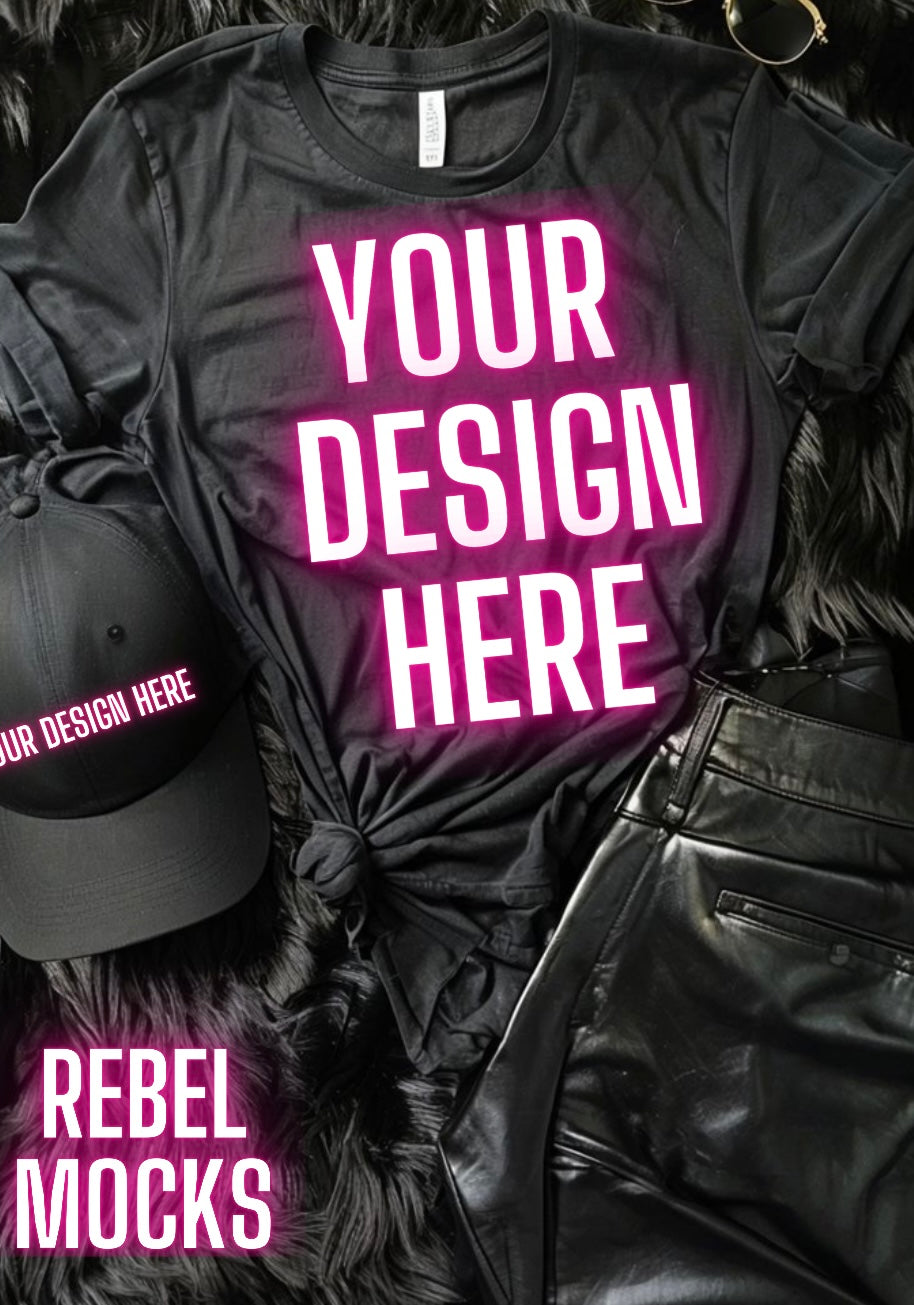 Black Tee Flat Lay Mock Up TRENDING