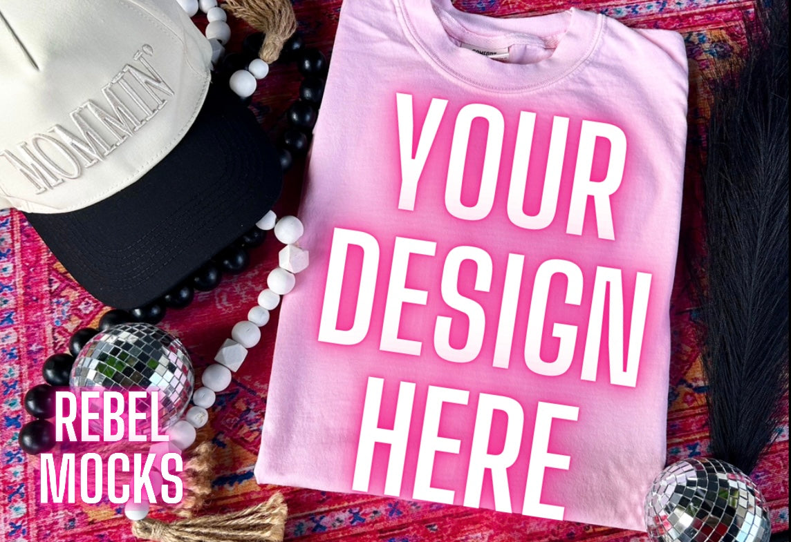Light Pink Comfort Colors flat lay Mock Up