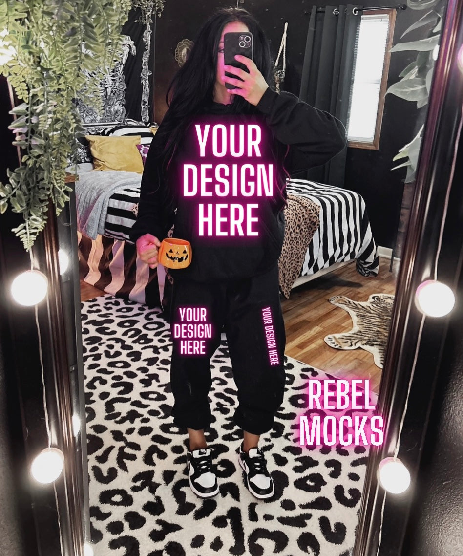 Black Sweatset Gildan Model Mock Up TRENDIN