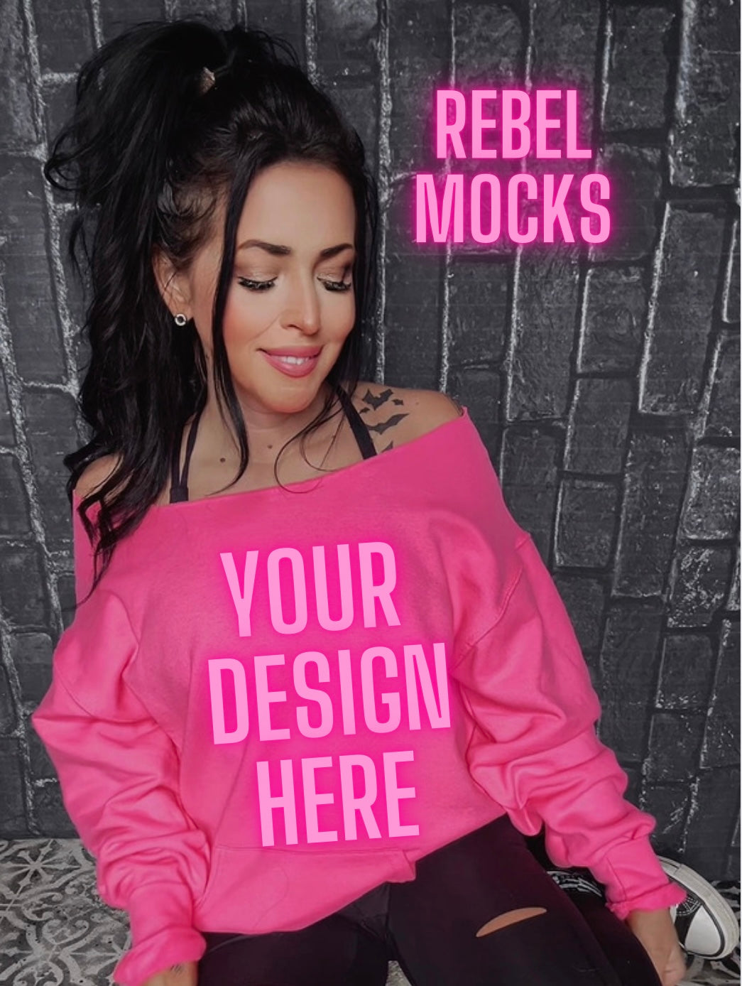 Off Shoulder Mock Safety Pink IRL Alternative Edgy 2 mocks bundle