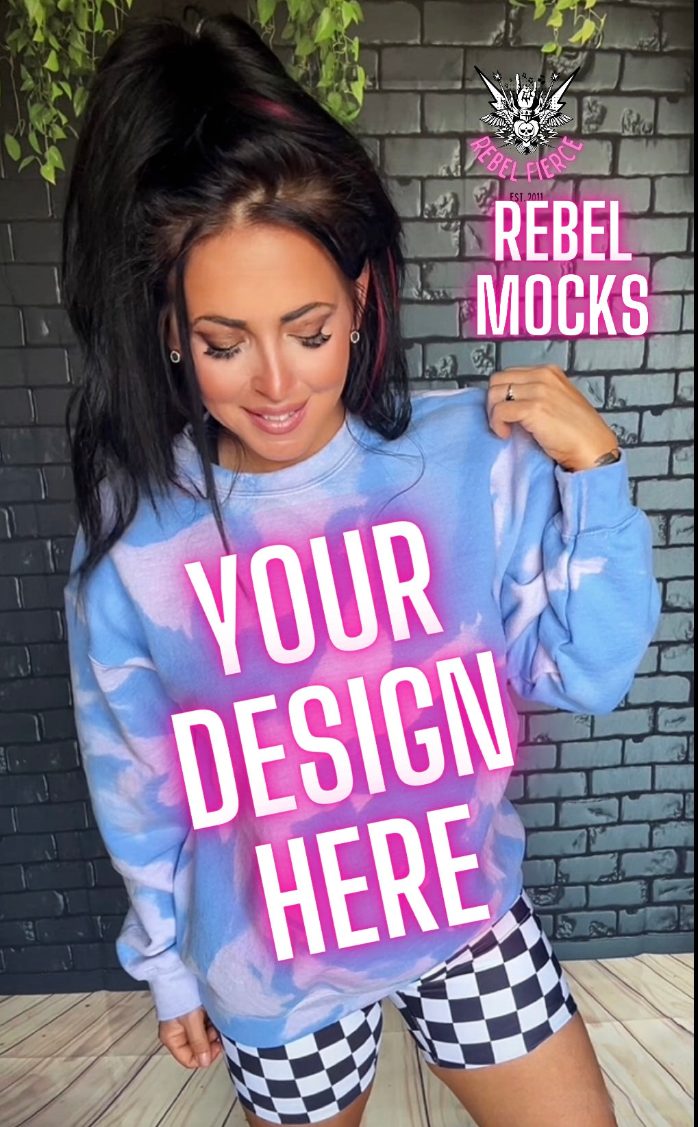 Acid Wash Carolina Blue Crewneck Sweatshirt Model IRL Mock Up TRENDY Clean Vibes