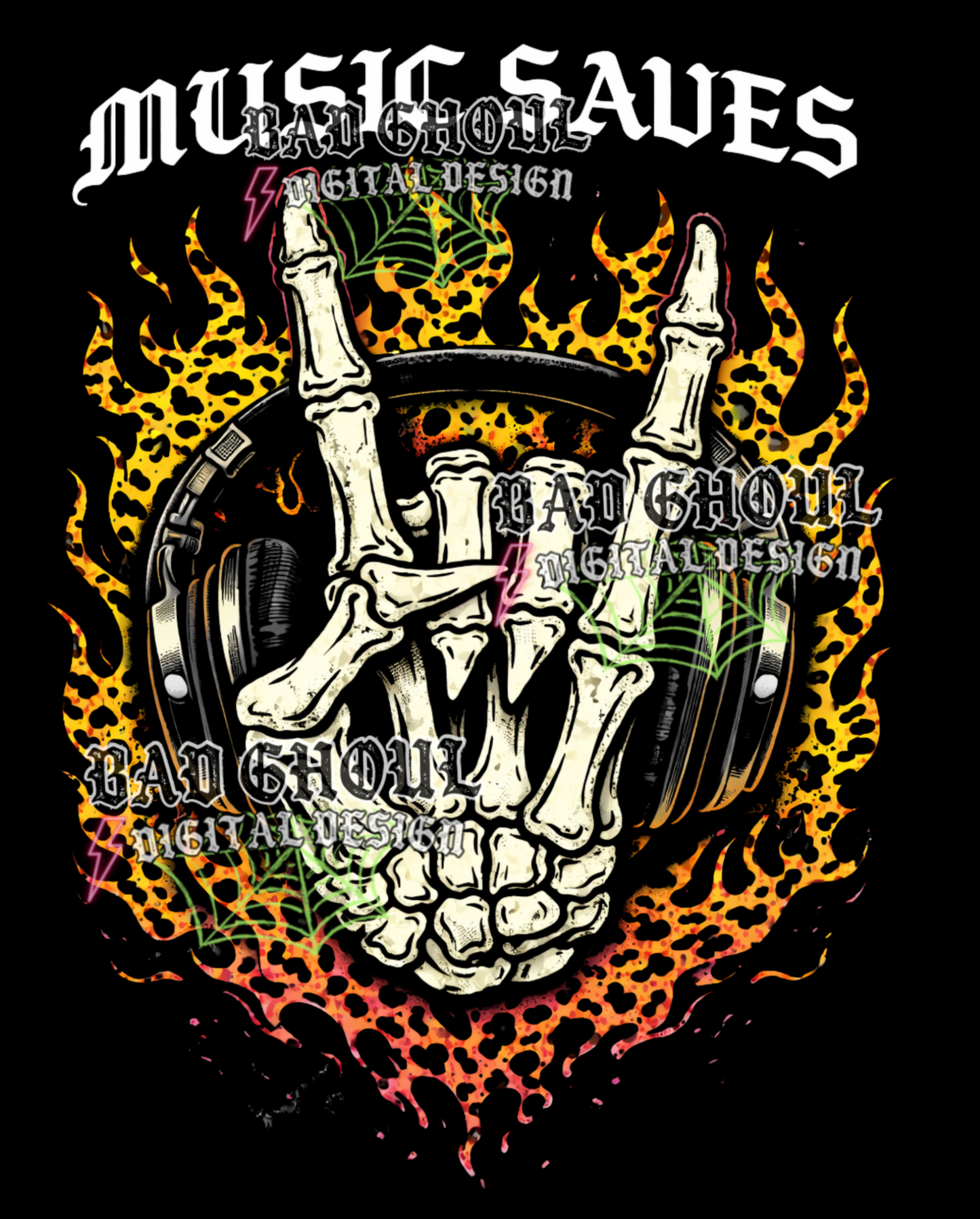 Music Saves - Skellie Rock Hand | PNG DOWNLOAD BLACK FAB ONLY
