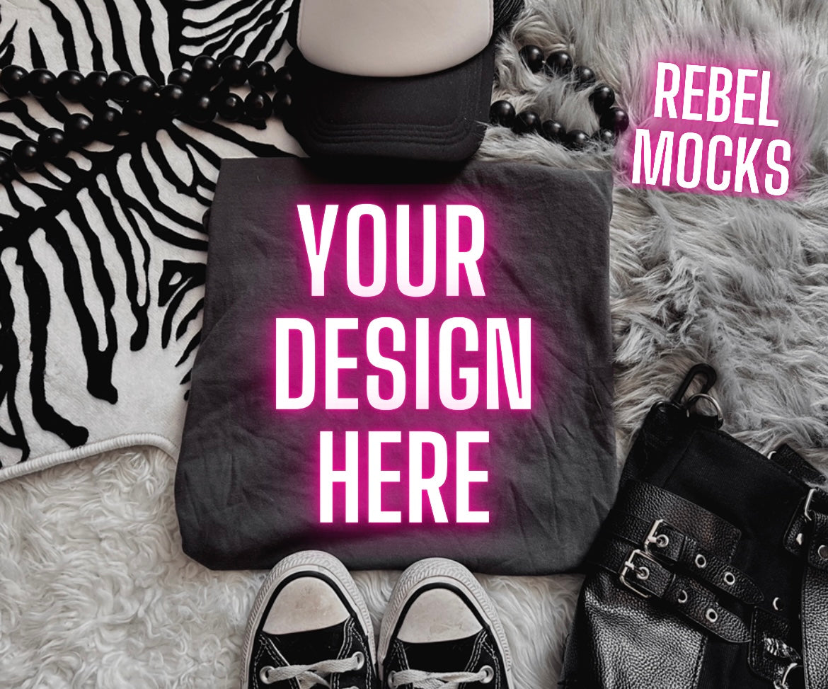 Comfort Colors Graphite Tee Flat Lay Edgy Mock Up