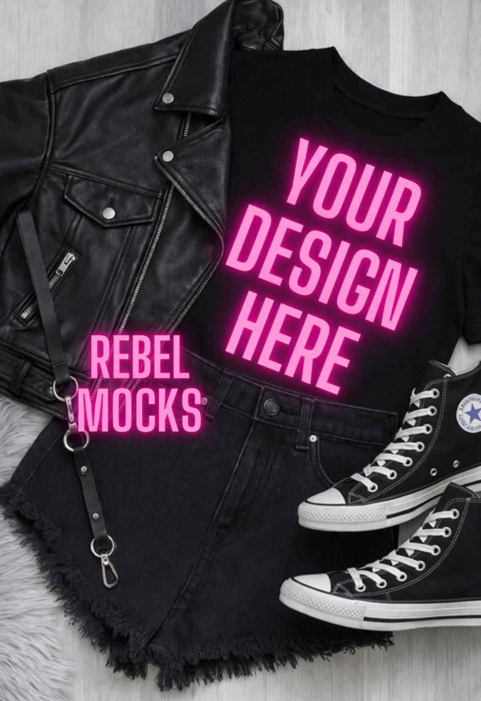 Black Tee Flat Lay | Edgy Alternative Mock Up
