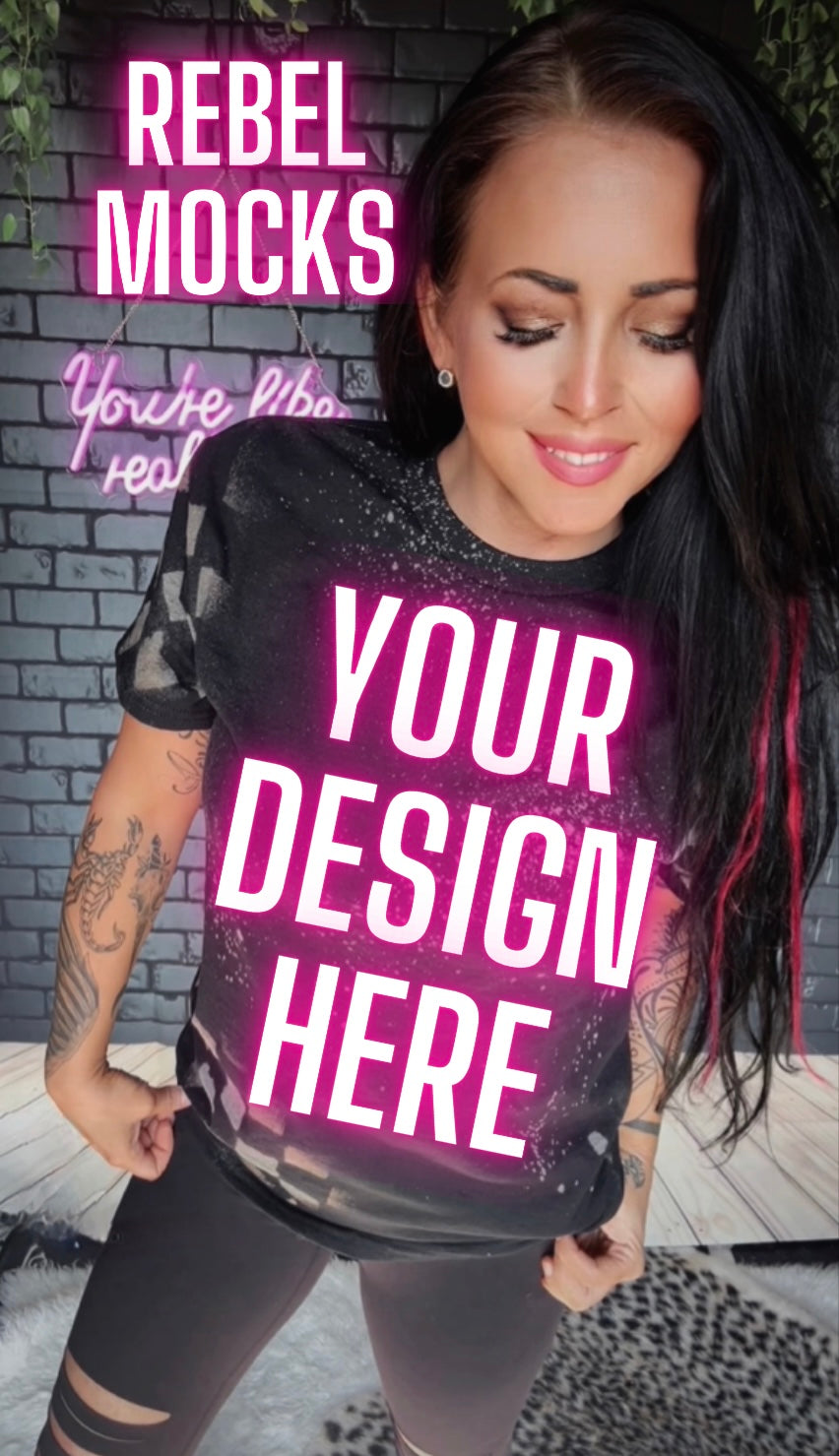 Black Checkered Acid Wash Tee IRL Model Mock Up TRENDING VIBES