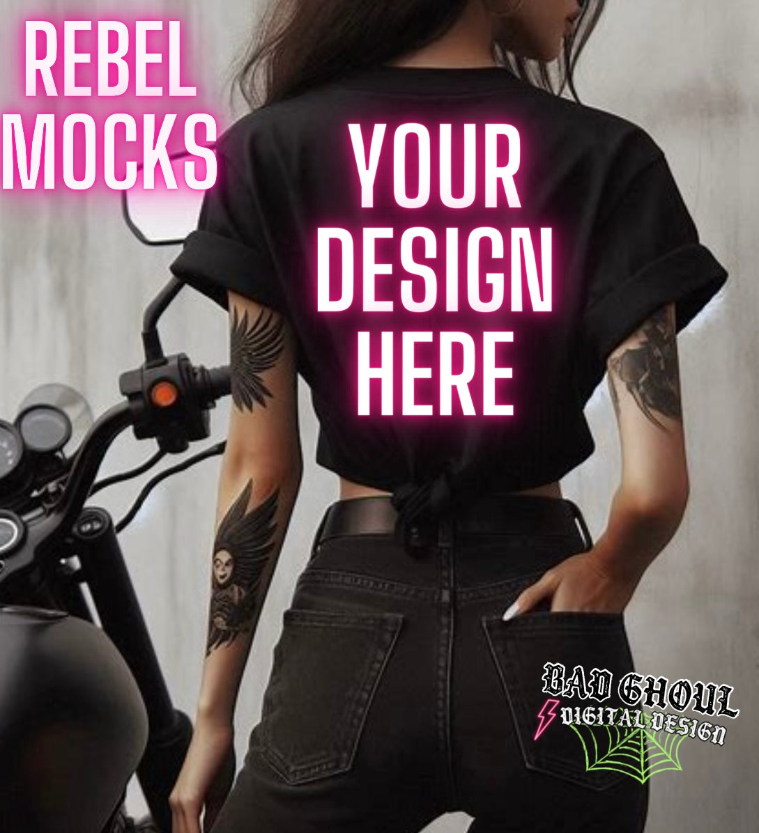 Back Black Tee EDGY Model Mock Up MOTO