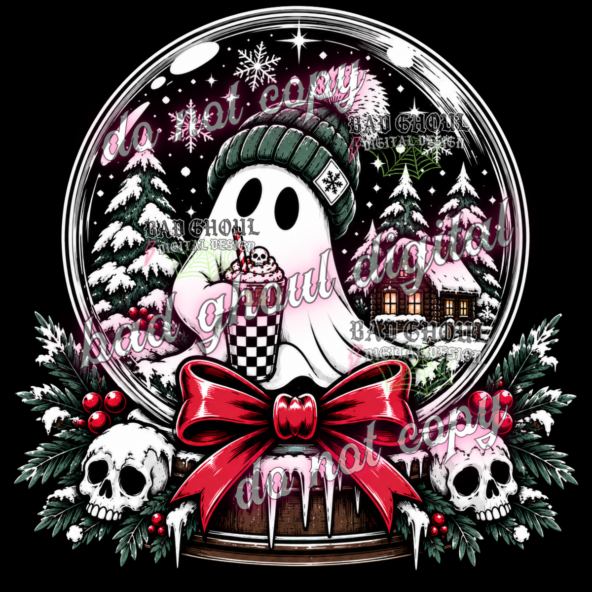 Ghostie Emo Winter Snowglobe | PNG DOWNLOAD BLACK FAB ONLY