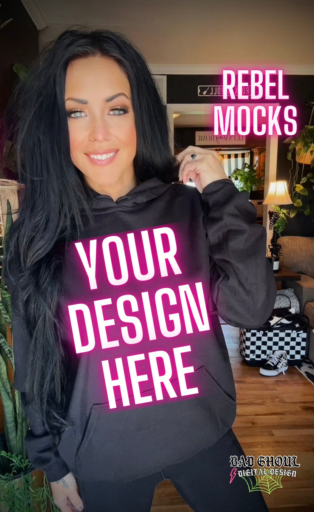 Black Hoodie Trendy Model Mock Up
