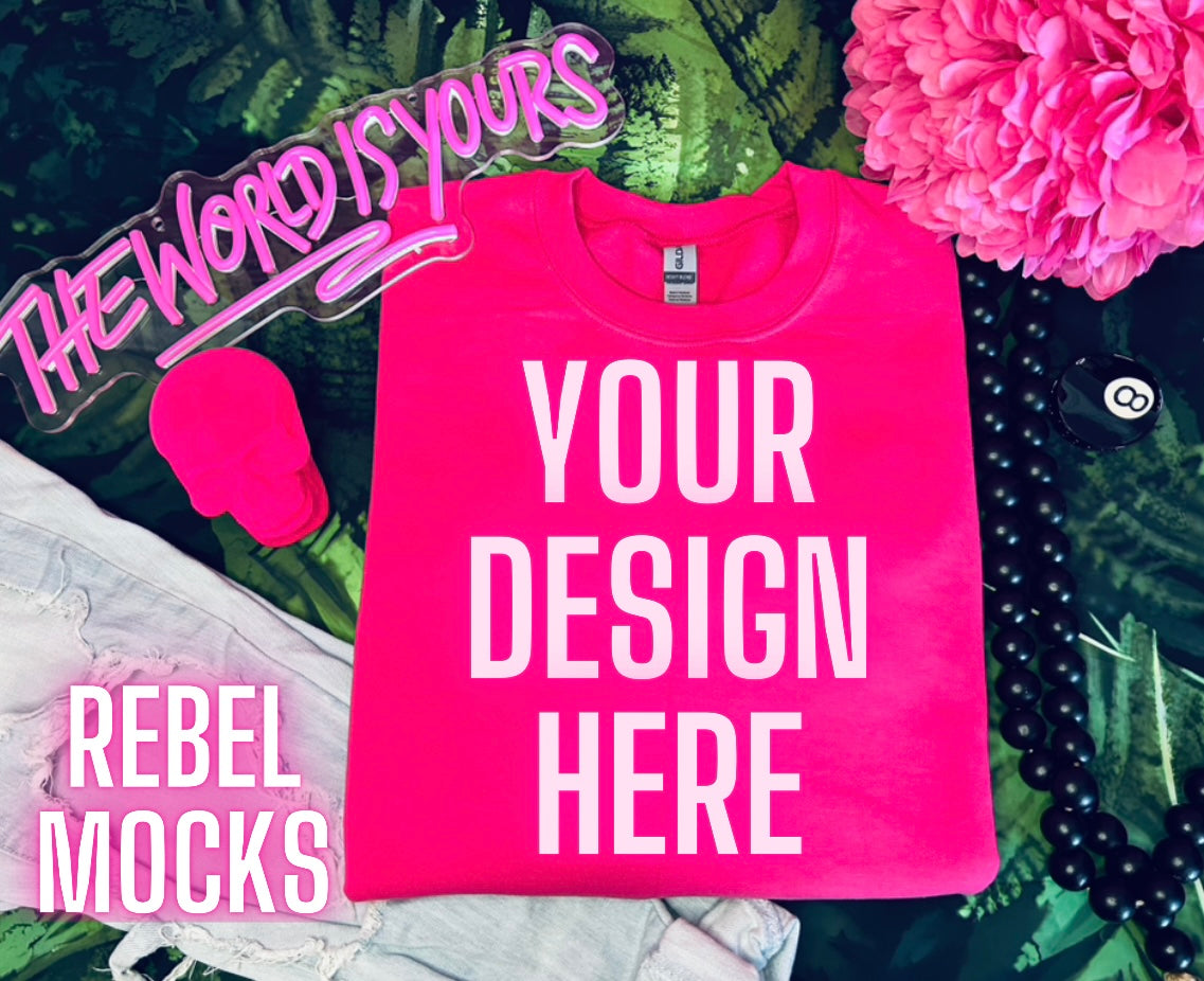 Heliconia Crew Neck Sweatshirt Trendy Mock Up flat Lay