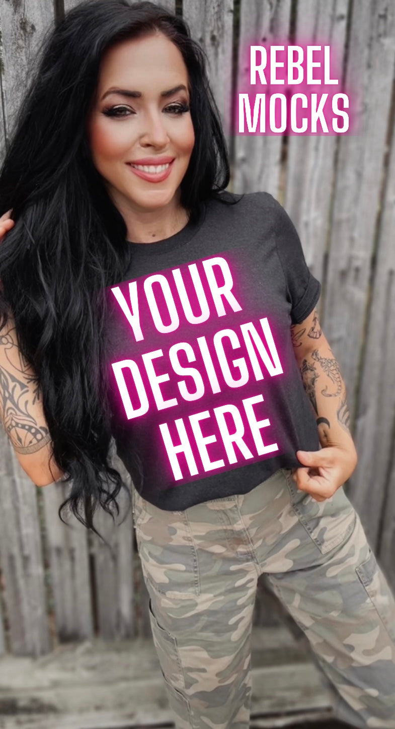 Dark Heather Tee Model Mock Up Edgy Vibes