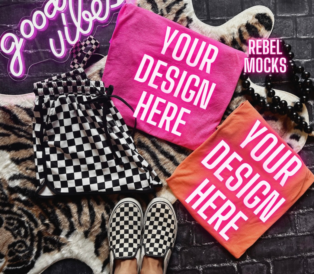 Pink and Orange Mock Up Trendy Edgy Vibes Flat Lay