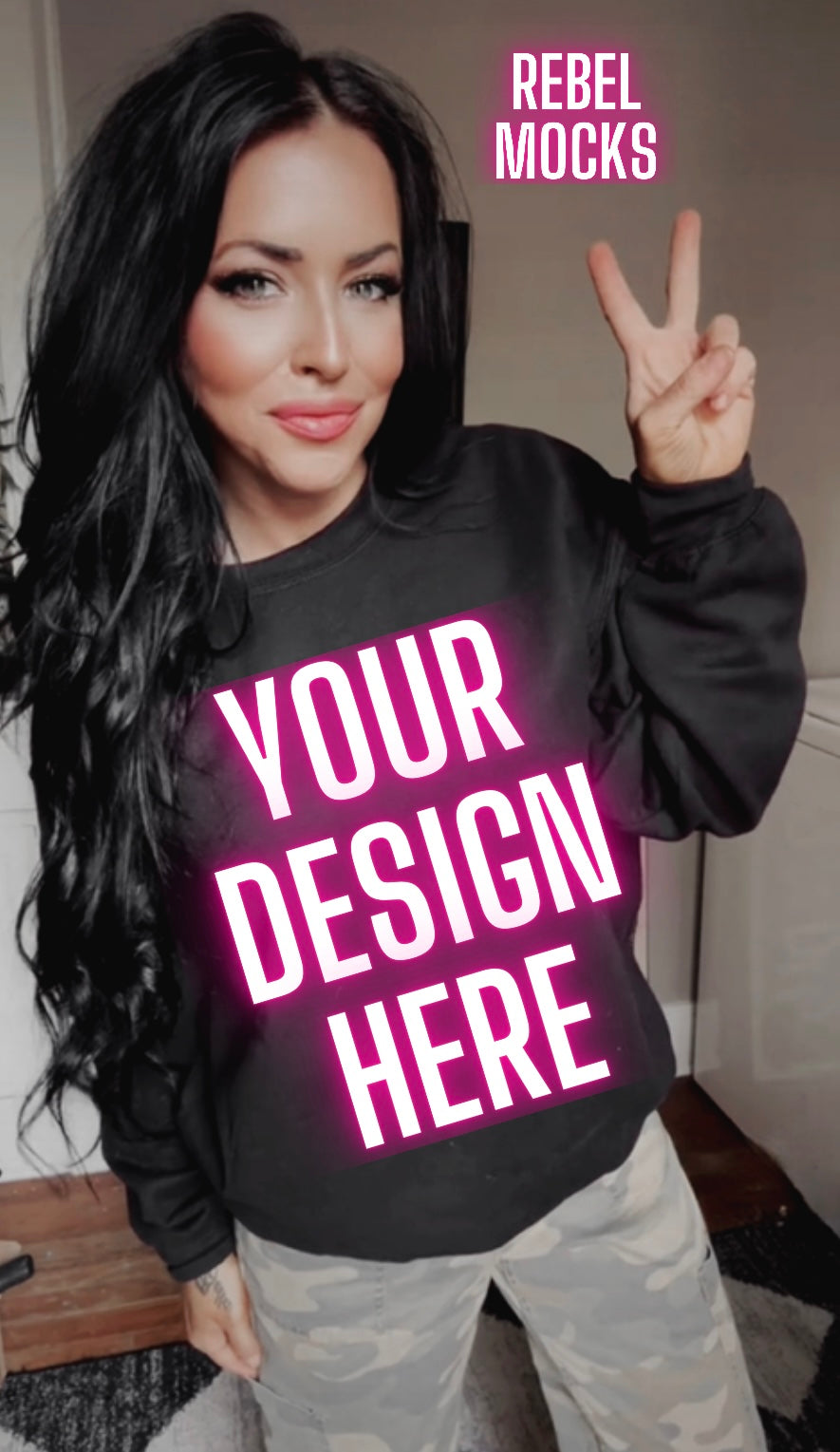 Grungy Black Crew Sweatshirt Model Mock Up Edgy Vibes