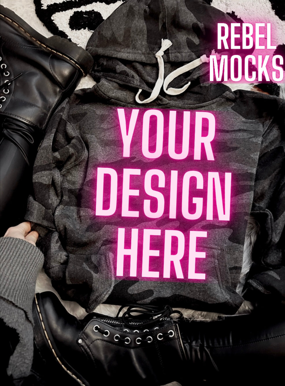 J America Black Camo Hoodie Sweatshirt Trendy Mock Up