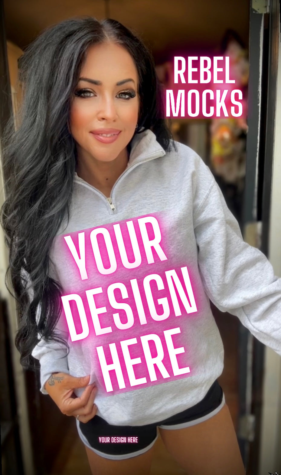 Jerzee ash 1/4 zip Sweatshirt Model Mock Up