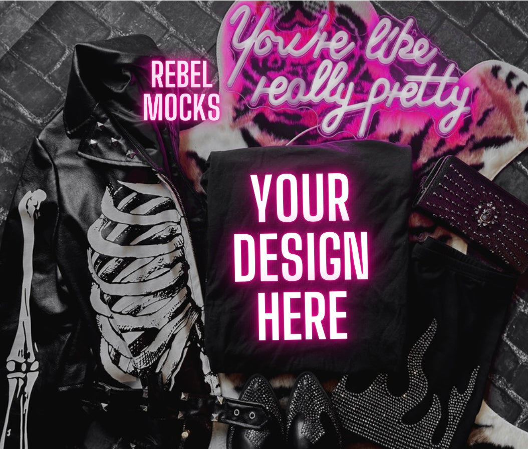 Wanted and Wild Mock Collection EDGY BOLD ALTERNATIVE Bundle 3 Flat Lay Mock Ups Tee