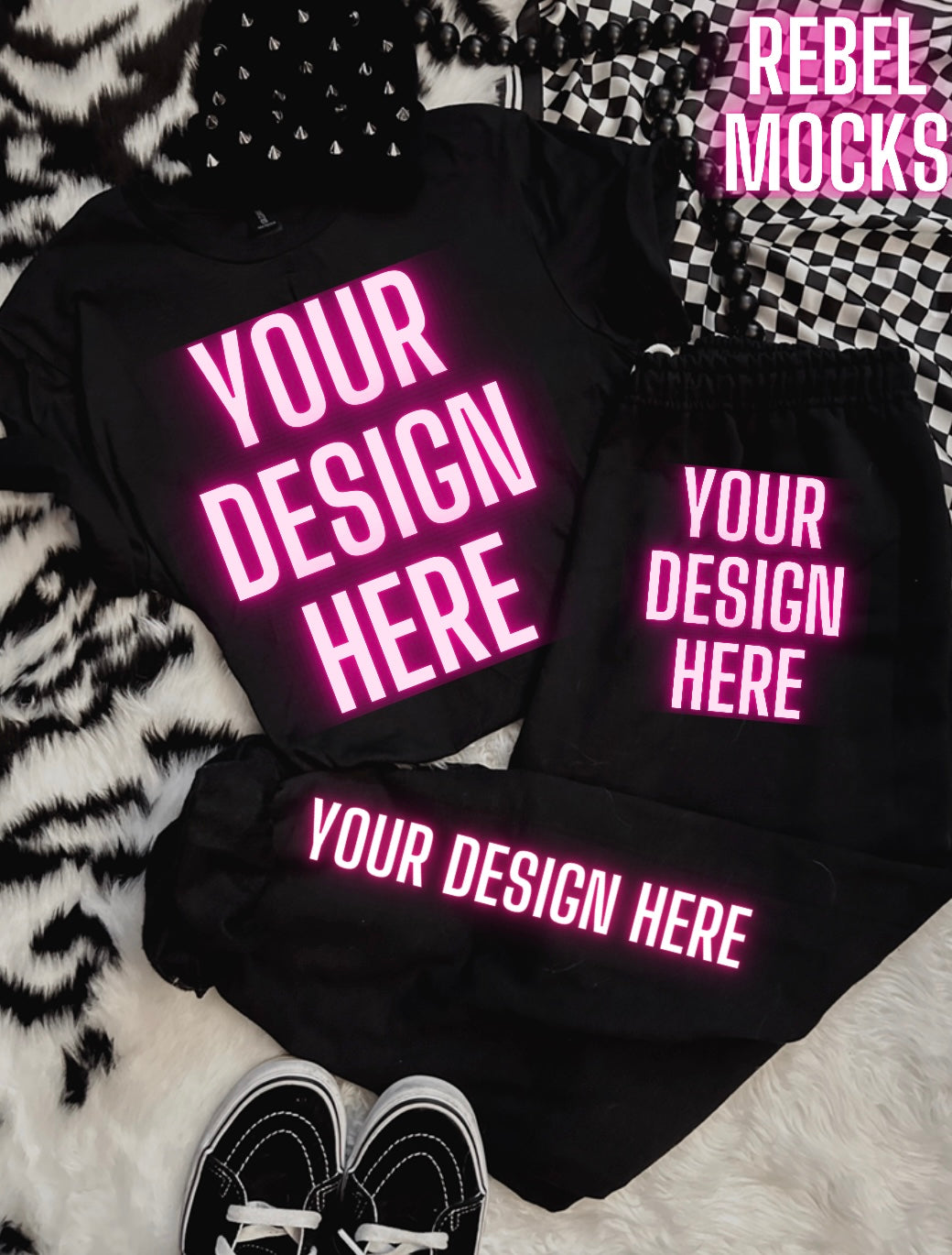 Black Sweat Sets Tee and Sweatpants Flat Lay Mock Up TRENDING VIBES