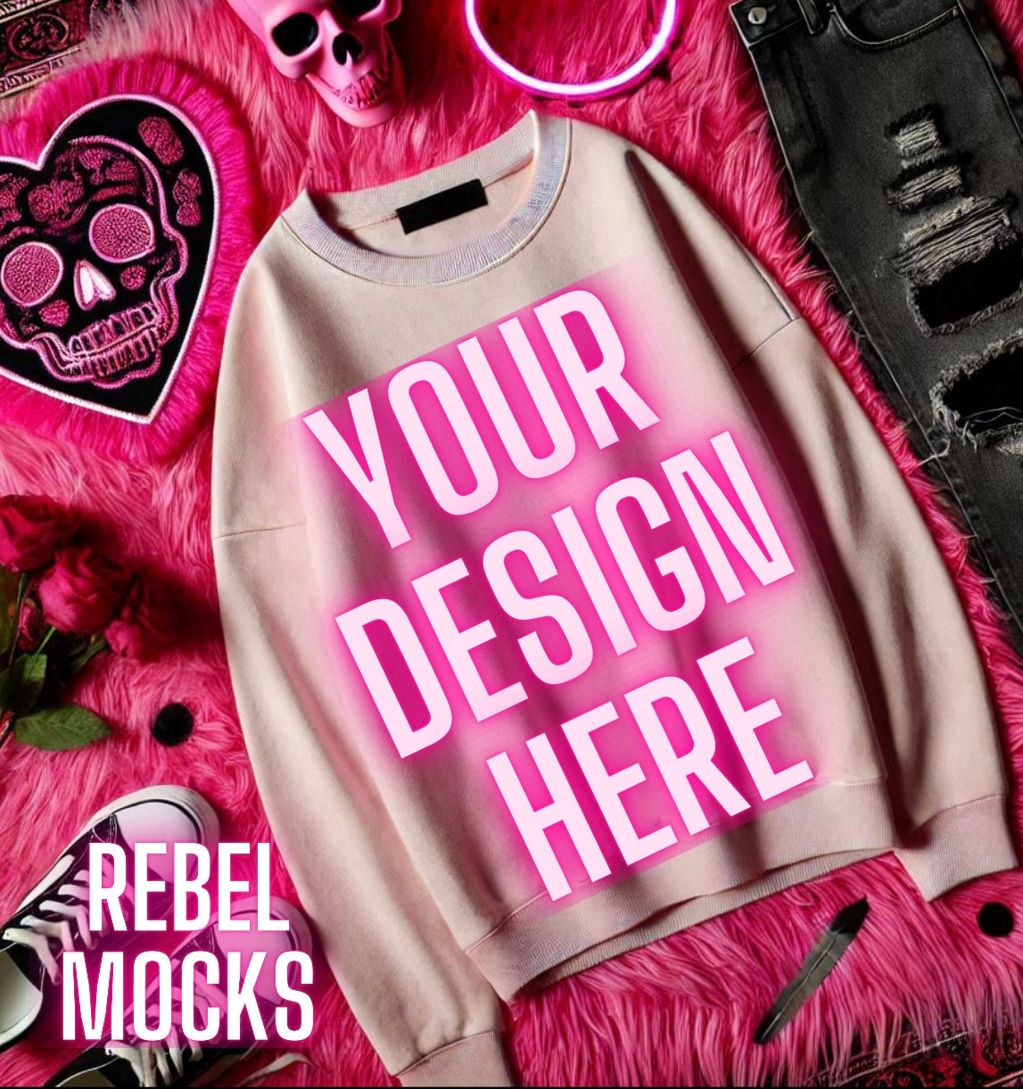 Blush Pink Crew Neck Sweatshirt Alternative Flat Lay Mock Up