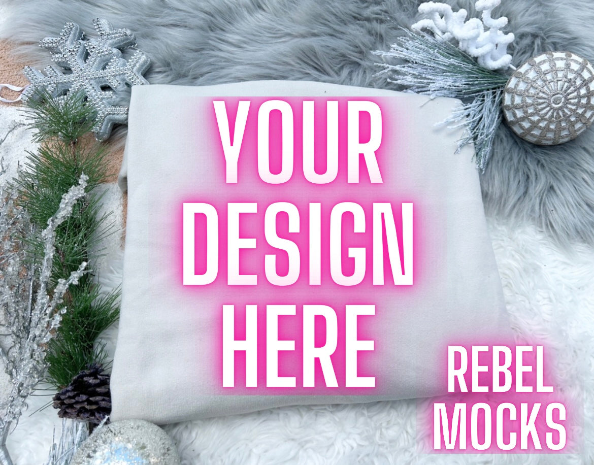 Gildan sand Crewneck Sweatshirt Neutral Holiday Winter Flat Lay Mock Up