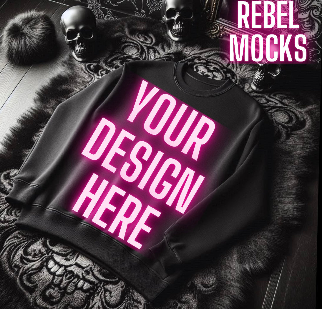 Black Crew Neck Sweatshirt Alternative Flat Lay Mock Up