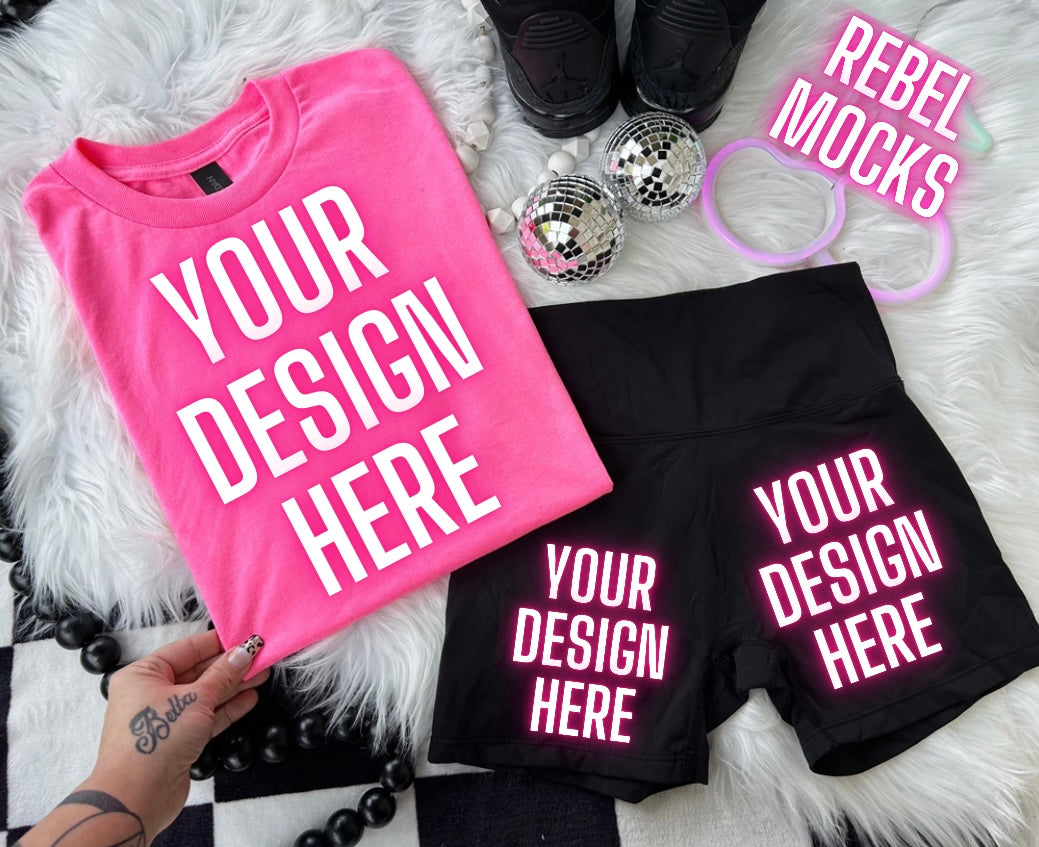 Neon Pink + Biker Shorts Flat Lay Trending Mock Up Flat Lay
