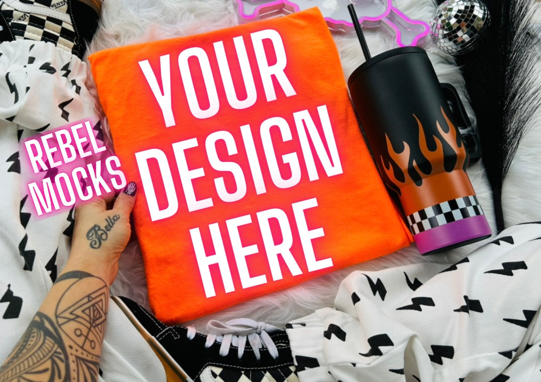 Safety Orange Tee Trending Alternative Flat Lay Mockup