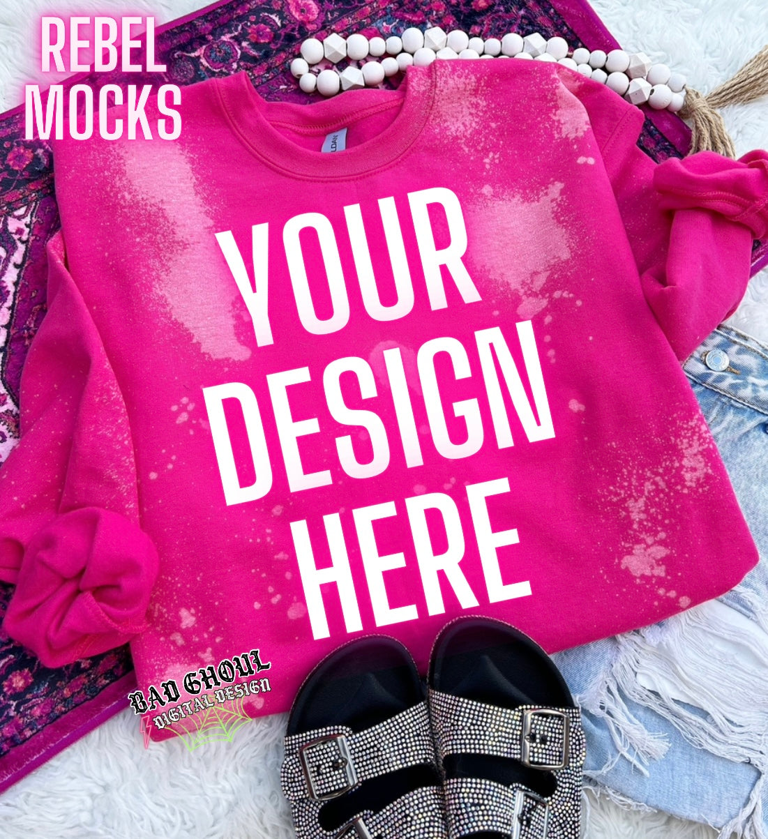 Heliconia Bleach Crew Neck Sweatshirt TRENDING Flat Lay Mock up