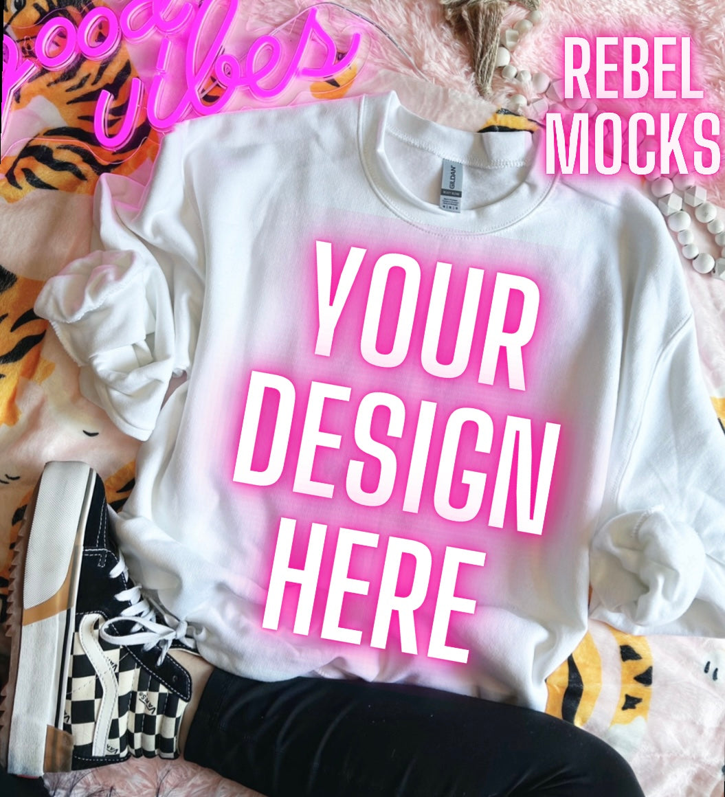 White Crew Neck Trendy Flat Lay Tee Mock Up
