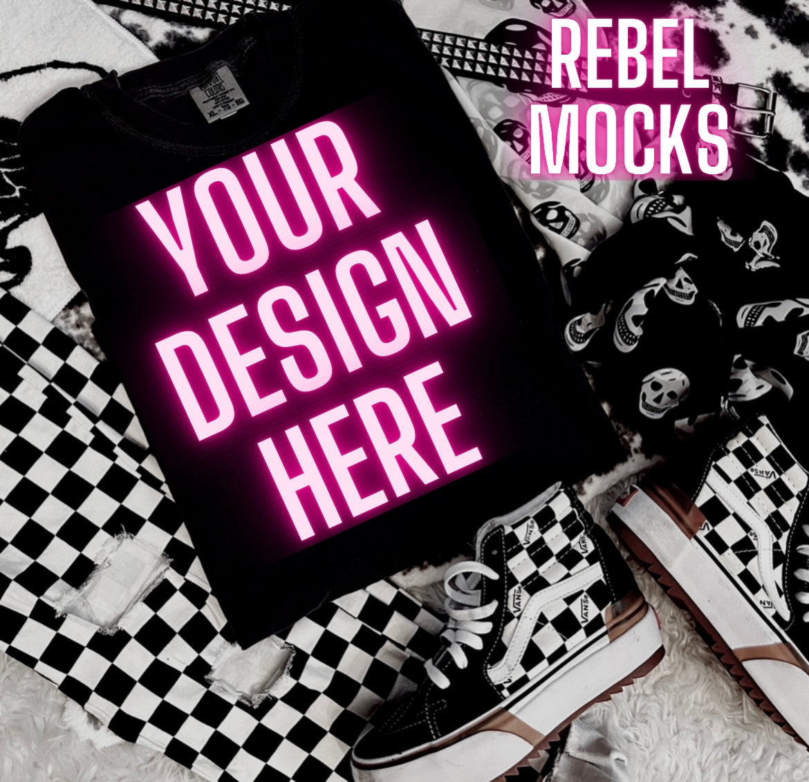 Black Trendy Comfort Colors Tee Flat Lay Mock Up