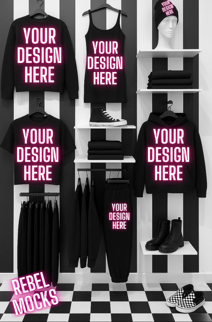 Black Tee Sweatshirt Joggers Tank Beanie Goth Edgy Alternative Mock Up