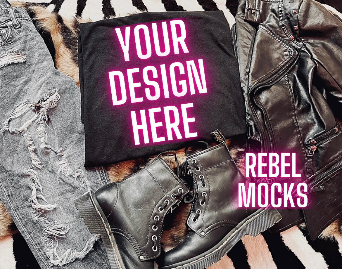 Black Tee Mock Up Trendy Grungy Edgy Vibes Flat Lay Mock Up