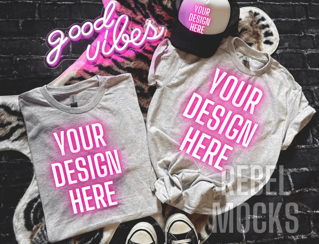 Ash Front Edgy Flat Lay tee and hat Mock UP