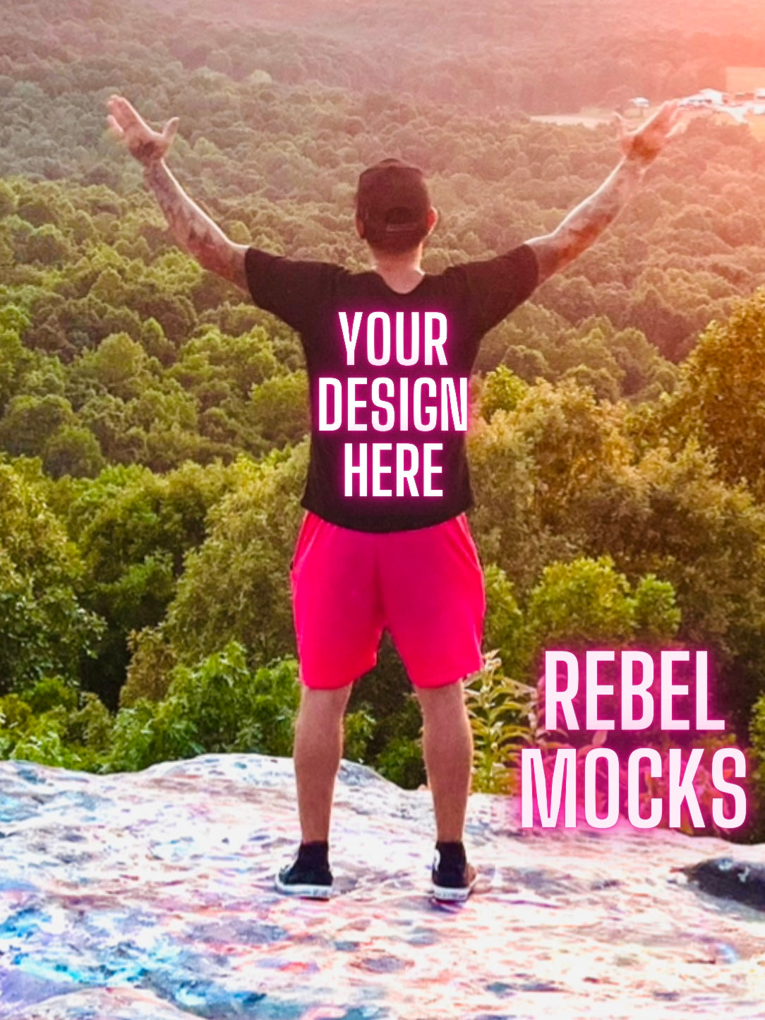 Men’s Back Black Tee Model Mock Up