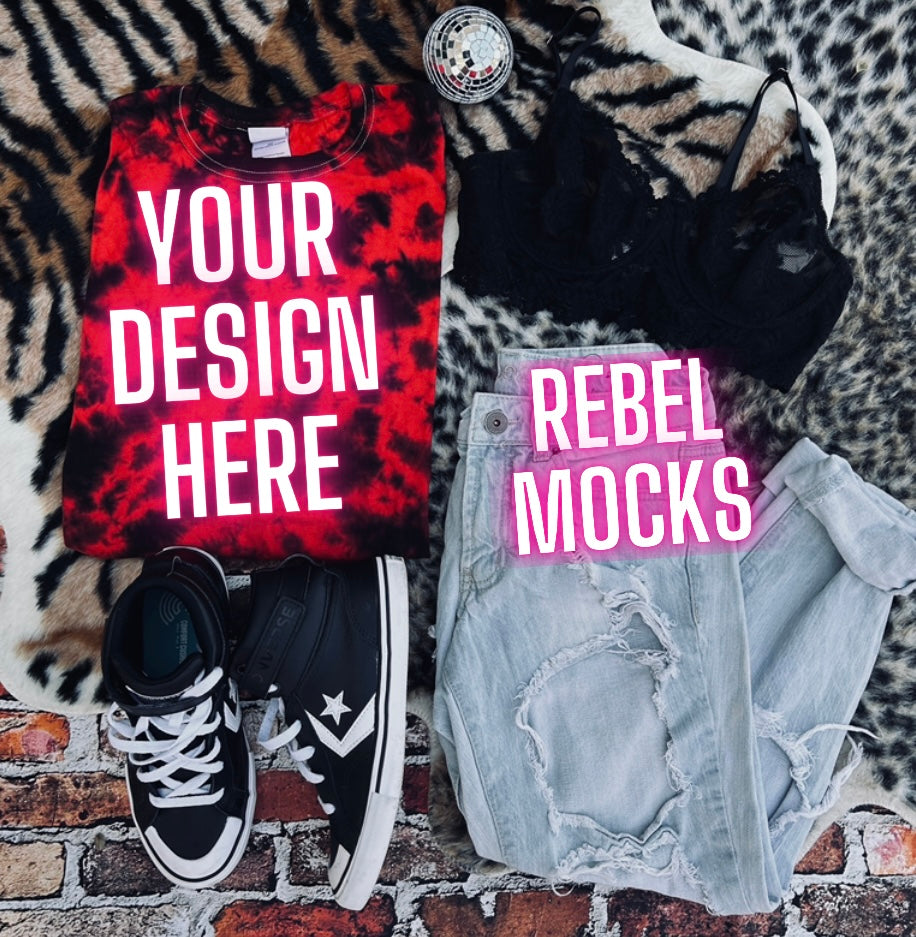 Red & black Alt Trendy Mock Up Flat Lay