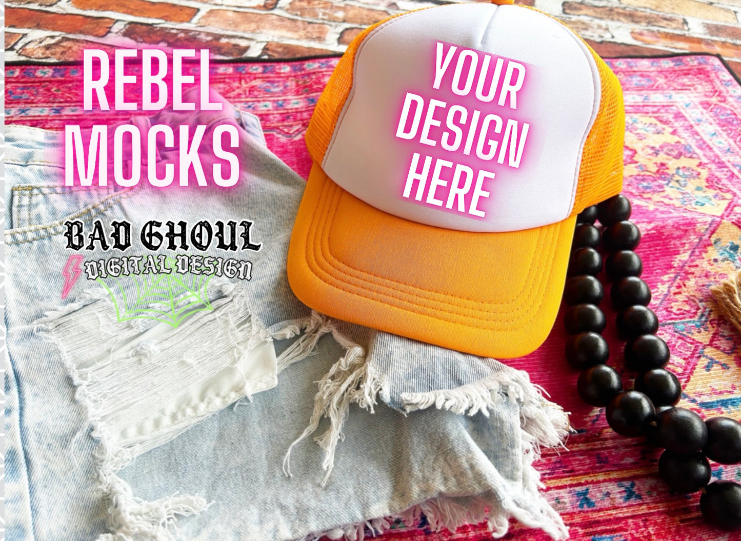 Trucker Hat Flat Lay Mock Up trendy